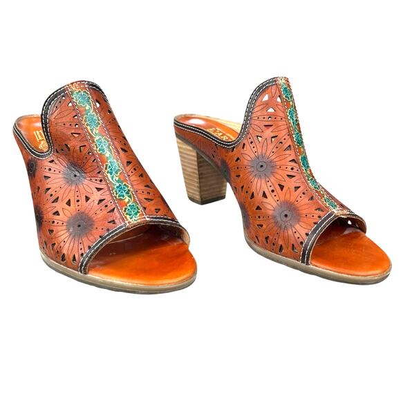 L’artiste X Spring Step Habune Brown Leather Floral Sandal Size 39 US 8.5 - Picture 5 of 12